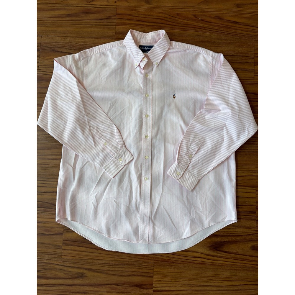 Men's pink and white classic fit Ralph Lauren long sleeve button up XXL